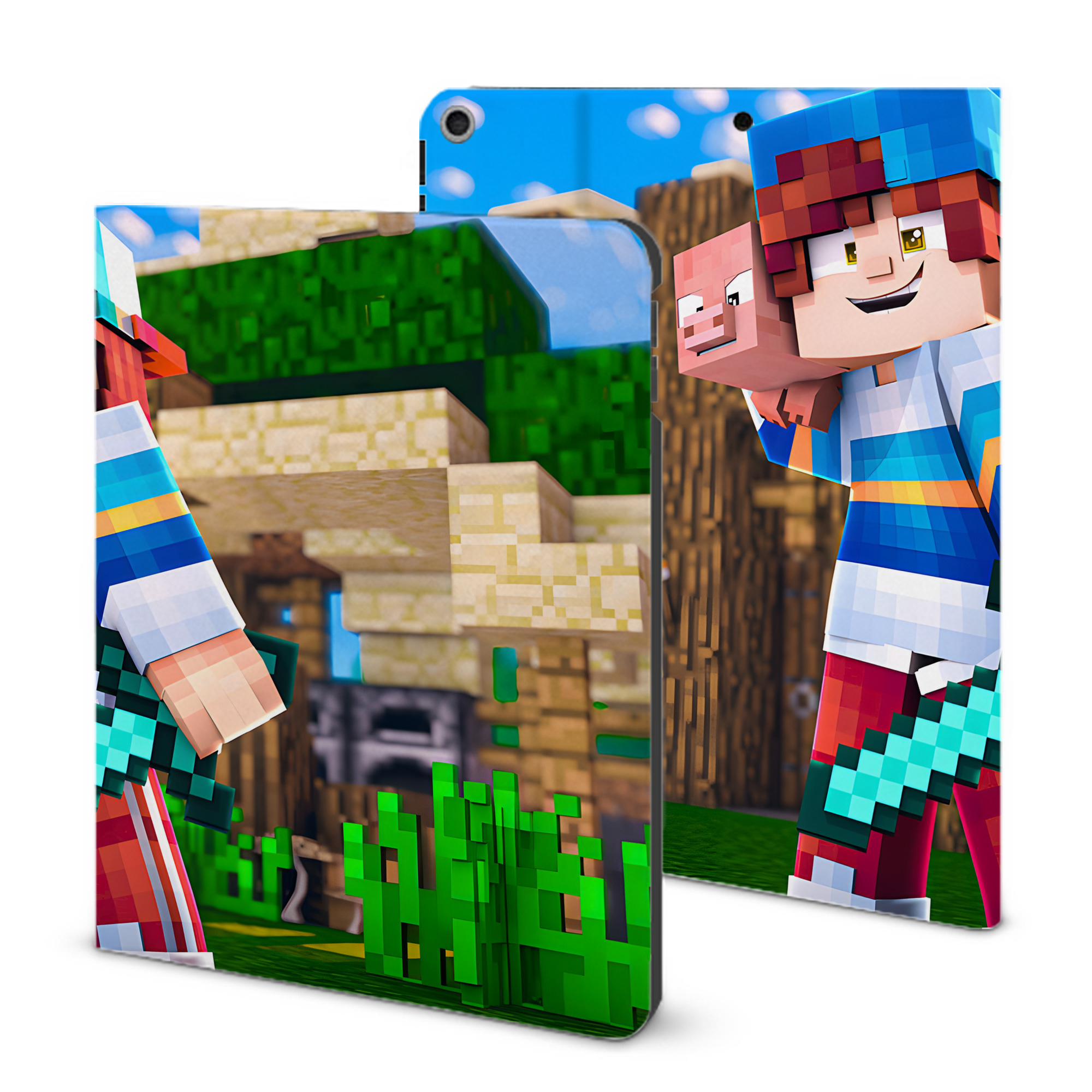 （画像用） マインクラフト ブロックの世界 Minecraft MC Block world IPad ケース ブック型 PUレザー TPU 耐衝撃 軽量 薄型 ペン収納なし 全面保護 IPad 各モデル対応